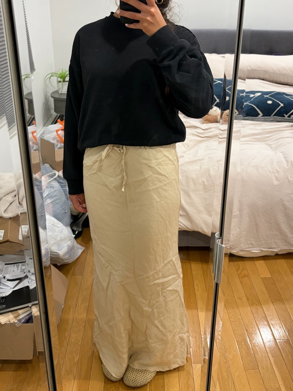 Women’s Cream Maxi Skirt with Drawstring Waist